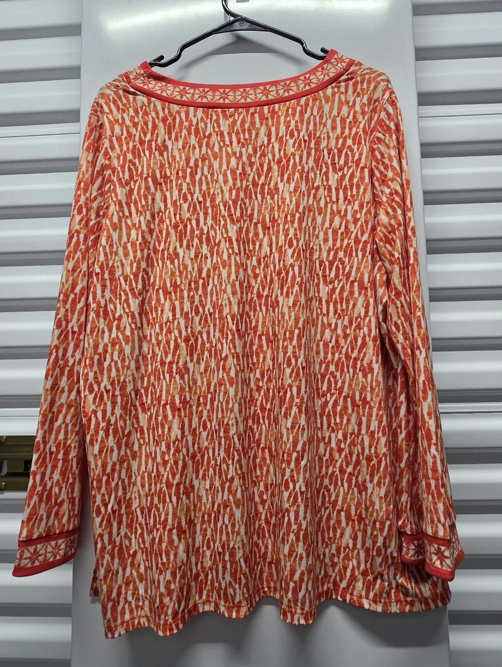 Michael Kors Top Orange Cream V-Neck Long Sleeve Patterned Boho Chic Women 2X